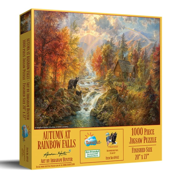 SUNSOUT INC - Autumn at Rainbow Falls - 1000 pc Jigsaw Puzzle by Artist: Abraham Hunter - Finished Size 20" x 27" - MPN# 69442