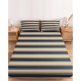 thumbnail image 2 of Full Size Fitted Sheet Set - Navy Blue Stripes 3 Piece Bedding Sets 16" Deep Pocket Fitted Sheet with 2 Pillowcases, Modern Striped Cream Brushed Microfiber Hotel Luxury Bed Sheets, 2 of 9