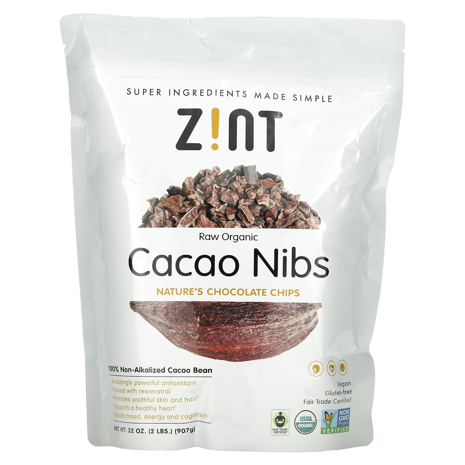 Raw Organic Cacao Nibs, 32 oz (907 g), Zint