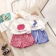 thumbnail image 4 of HCNTES Baby Girl Summer Outfit Peach Print T-Shirt and Gingham Shorts Set for 0-6T, 4 of 4