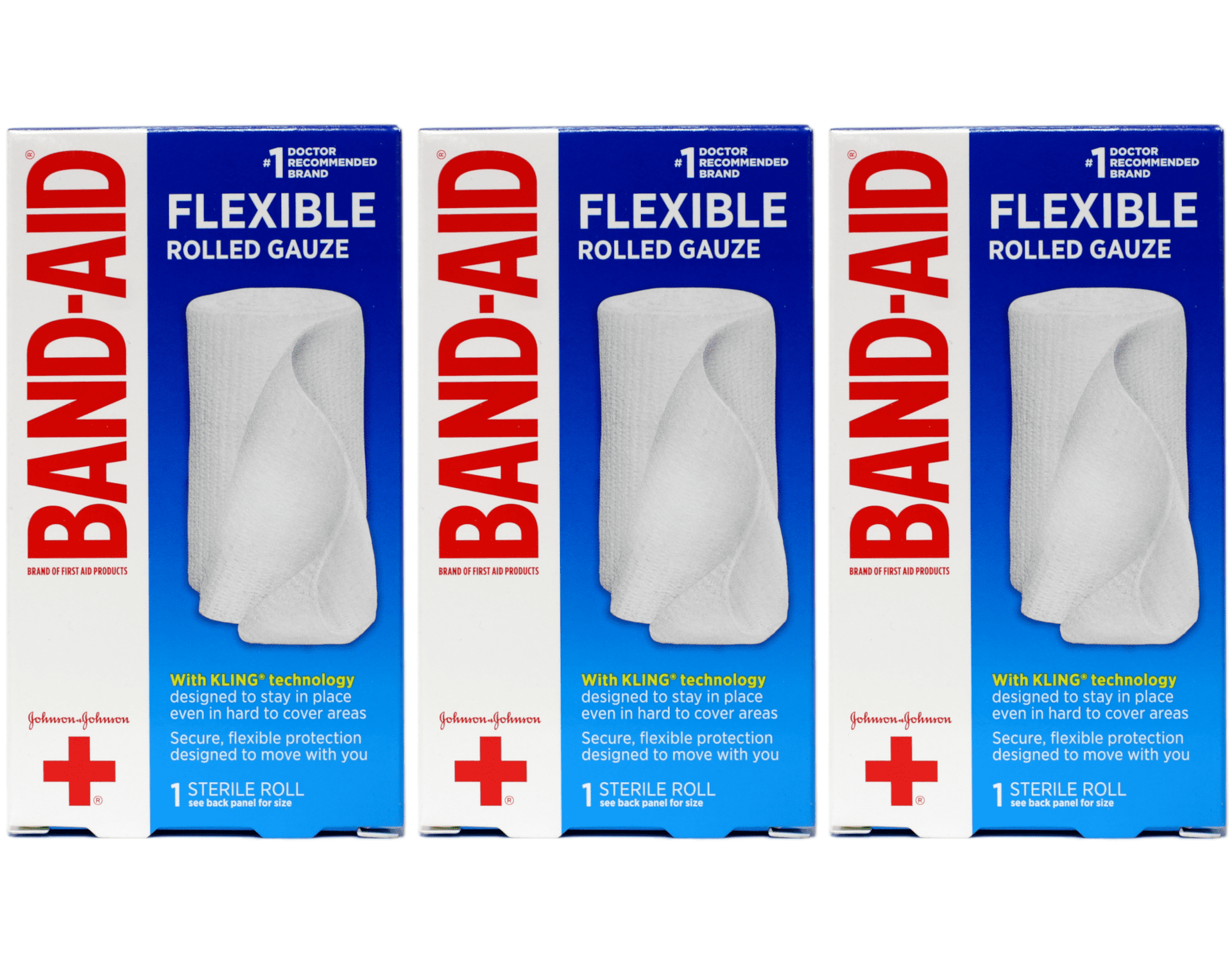 Band-Aid Flexible Rolled Gauze with Kling Technology 1 Roll 3 inch x 2.5 Yards Pack of 3