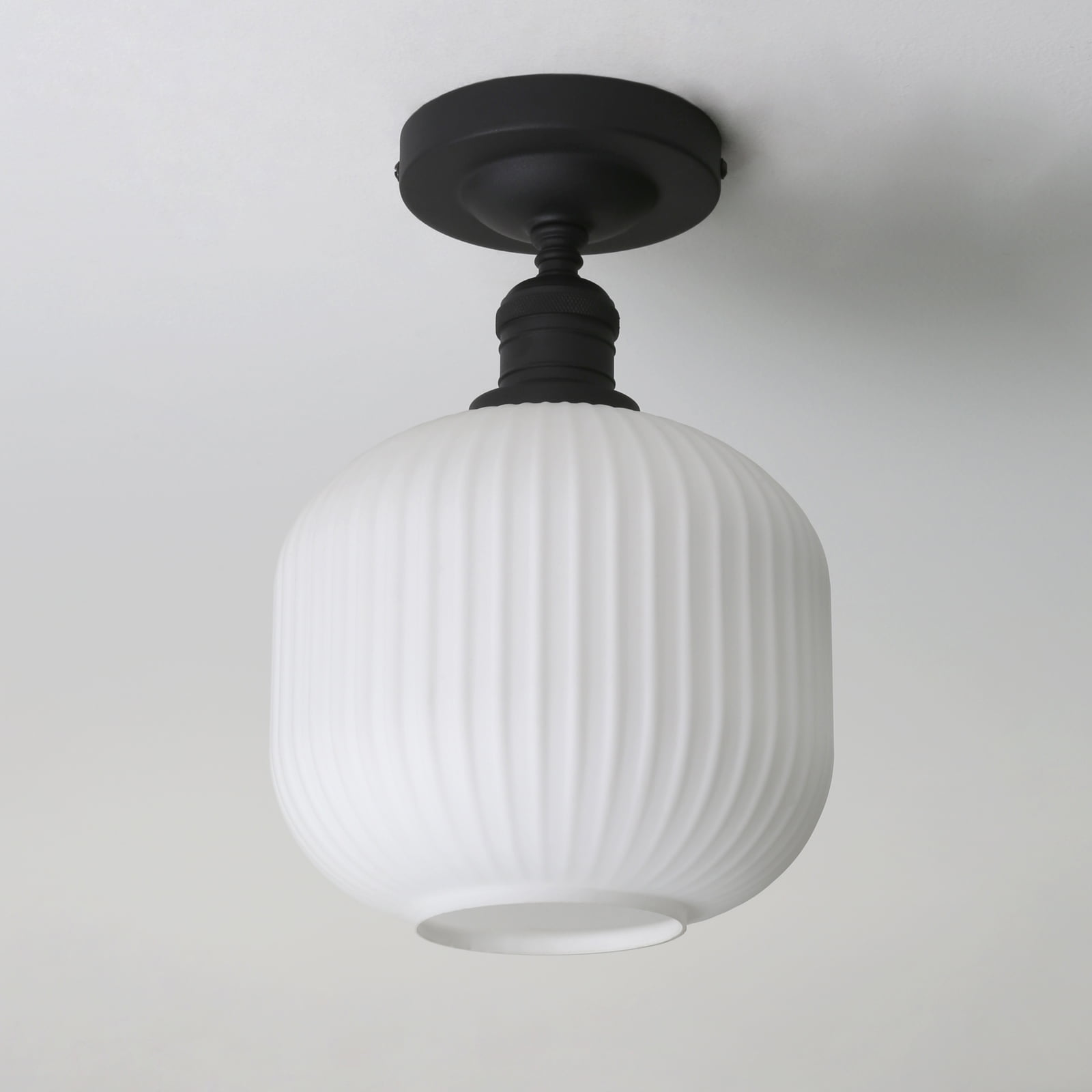Pathson Industrial Semi Flush Mount Ceiling Light, Milky White Ribbed Glass Close to Ceiling Light for Living Room Dinning Room Kitchen Porch