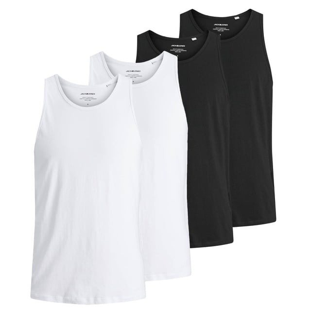 Jack & Jones Camiseta de tirantes para Hombre, Pack de 4 - JACBASIC TANKTOP, liso, algodón Negro/blanco L (Large)