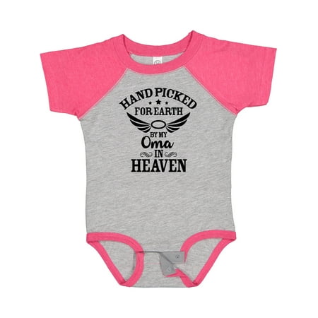 

Inktastic Handpicked for Earth by My Oma in Heaven with Angel Wings Gift Baby Boy or Baby Girl Bodysuit