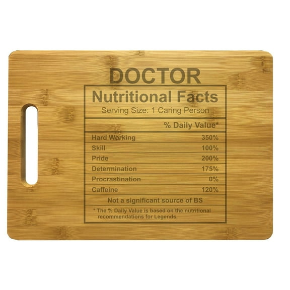 PrecisionNC Doctor Gifts Nutritional Facts Engraved Large Sized Natural Wood Cutting Board Graduation Gift Bamboo