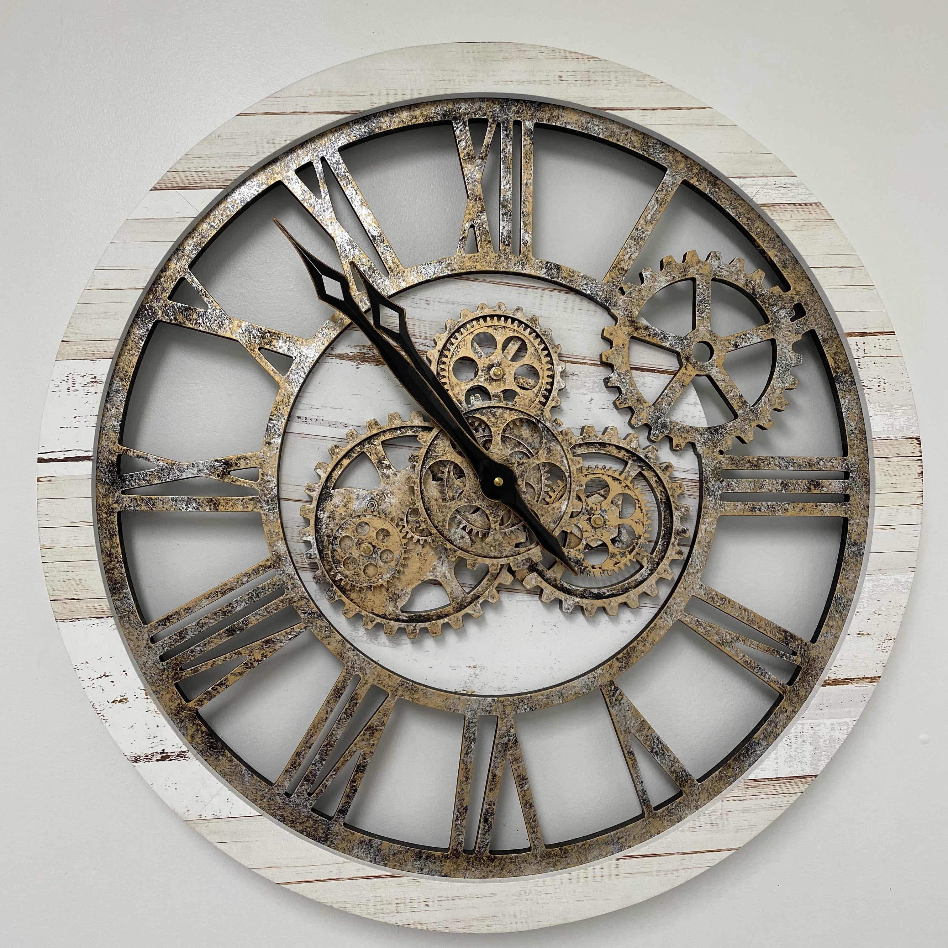 THE GEARS CLOCK Wall Clock with Real Moving Gears AM-LI_ 24 in Round Desert-Beige