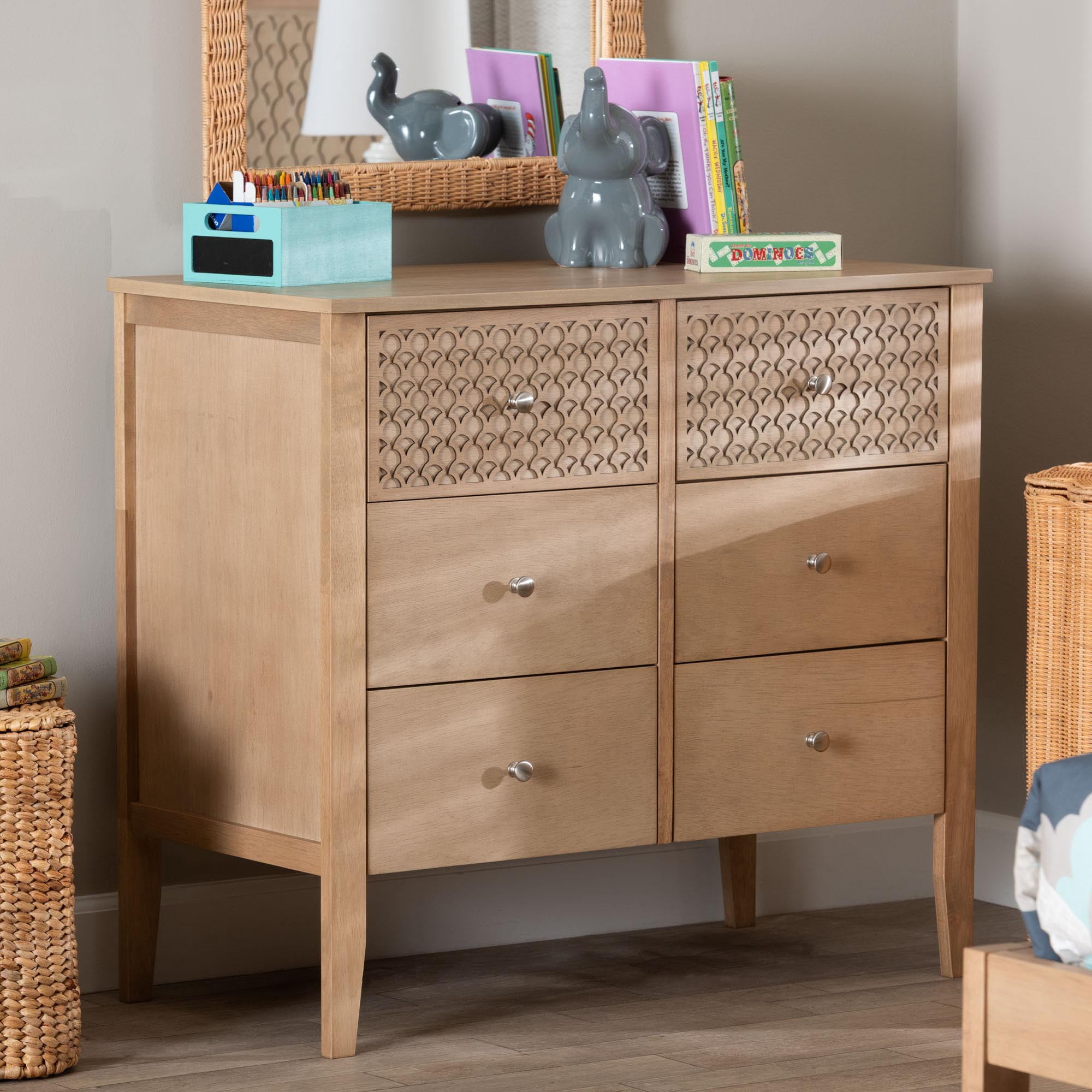 Baxton Studio Lara Modern Dresser, 6-Drawer, Oak Brown