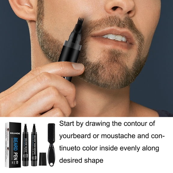 Professional Beard Filler Pen and Wild Bristle Brush Grooming Set, Natural Daily Facial Hair Care Kit (Black and Dark Brown / 5.9 Inches / 15.0 cm)
