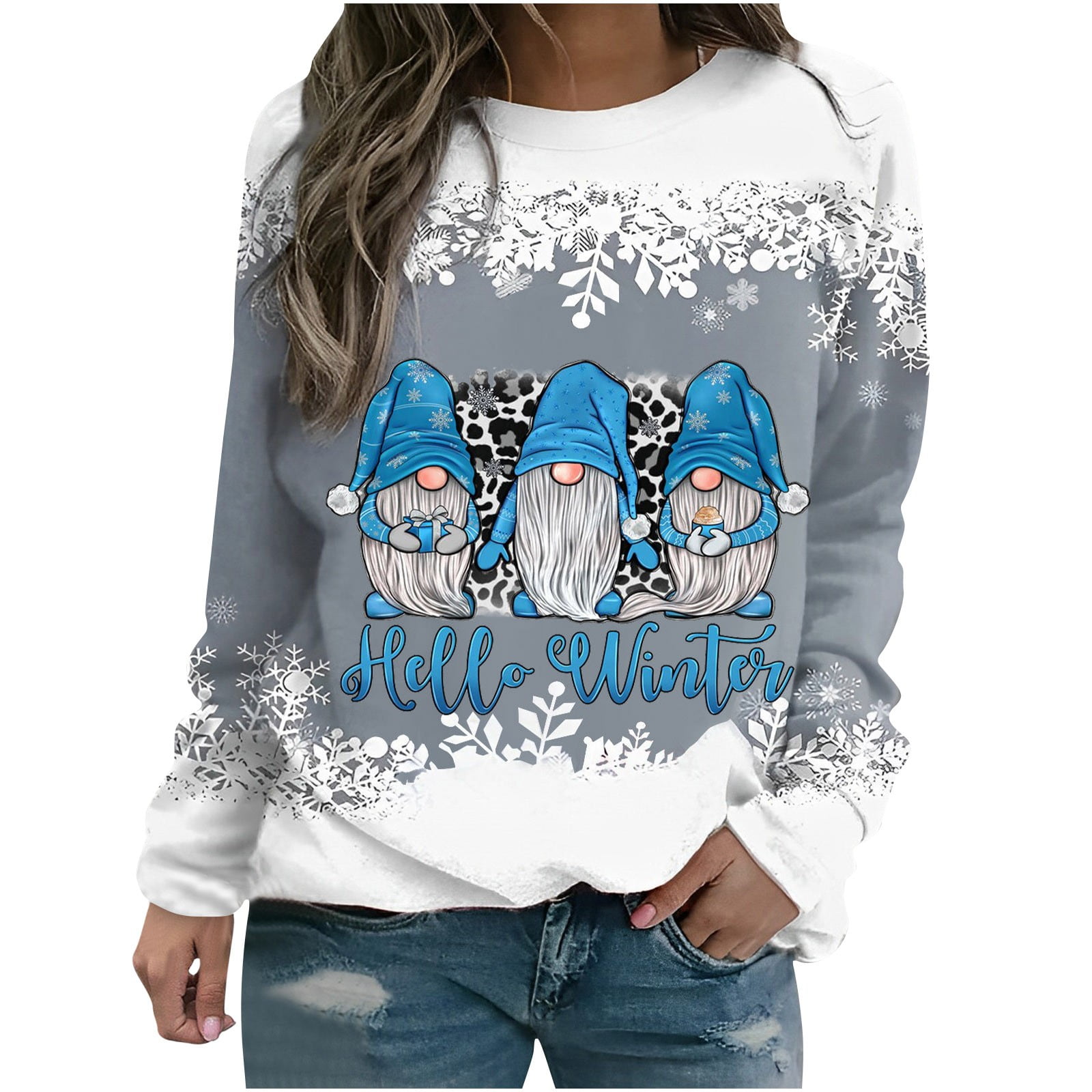 Womens Christmas Gnome Sweatshirts Holle Winter Letter Printed Round ...