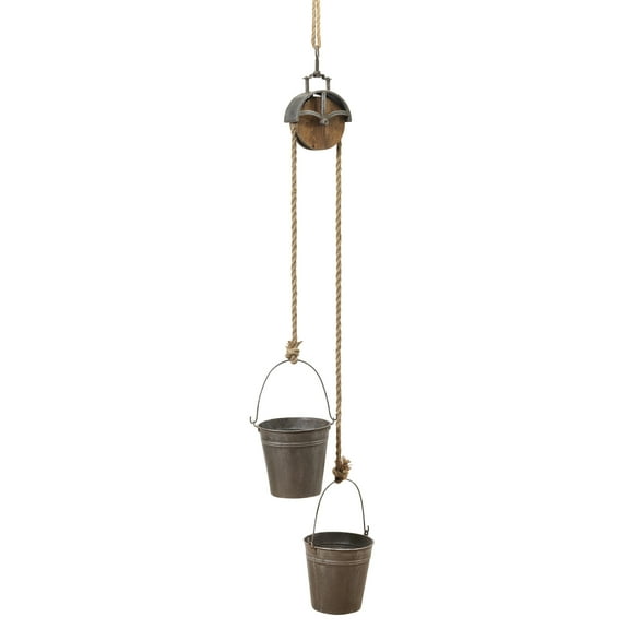 44.5 Inch Metal Rustic Farmhouse Pulley Planter with Hanging Buckets