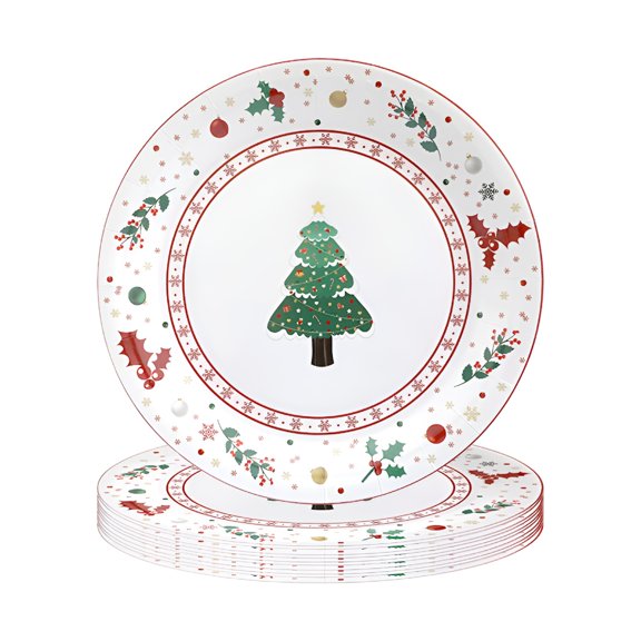 ACDANC Shatterproof Christmas Tree Dinner Plates Disposable Party Tableware Pack of Ten for Holiday Gatherings and Festive Celebrations Ideal for Indoor Or Outdoor Parties Christmas Dinner Plates