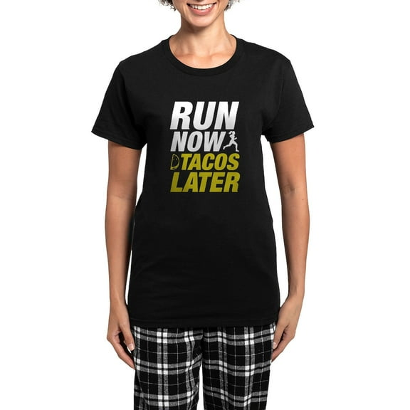 CafePress - Run Now Tacos Later Women's Dark Pajamas - Women's Short Sleeve Print T-Shirt and Pants Dark Cotton Pajama Set