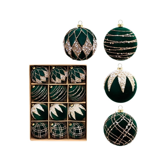 Bfogop 12PCS 2.4Inch Glitter Velvet Christmas Ornaments Balls, Flocked Christmas Tree Ball Hanging Flocked Hanging Pendant Ornaments Shatterproof Xmas Bulbs For Christmas Tree Decoration