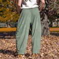 thumbnail image 4 of TOMVIGX Barrel Sweatpants Women Flowy Wide Leg Corduroy Travel Pants Drawstring Lounge Loose Cropped Trousers with Pockets Mint Green S, 4 of 5