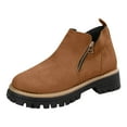 thumbnail image 6 of Womens Platform Ankle Boots 2025 Fashion Casual Side Zipper Round Toe Chunky Mid Heel Walking Booties Winter Fall Brown Size 9, 6 of 7