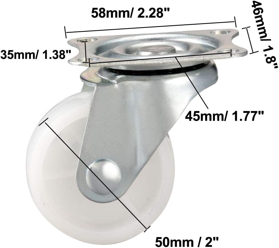 FRKSMD-Swivel Caster Wheels 2" Polypropylene with 360 Degree Top Plate 44LBS Capacity for Furniture Carts Workbench, White, Pack of 4