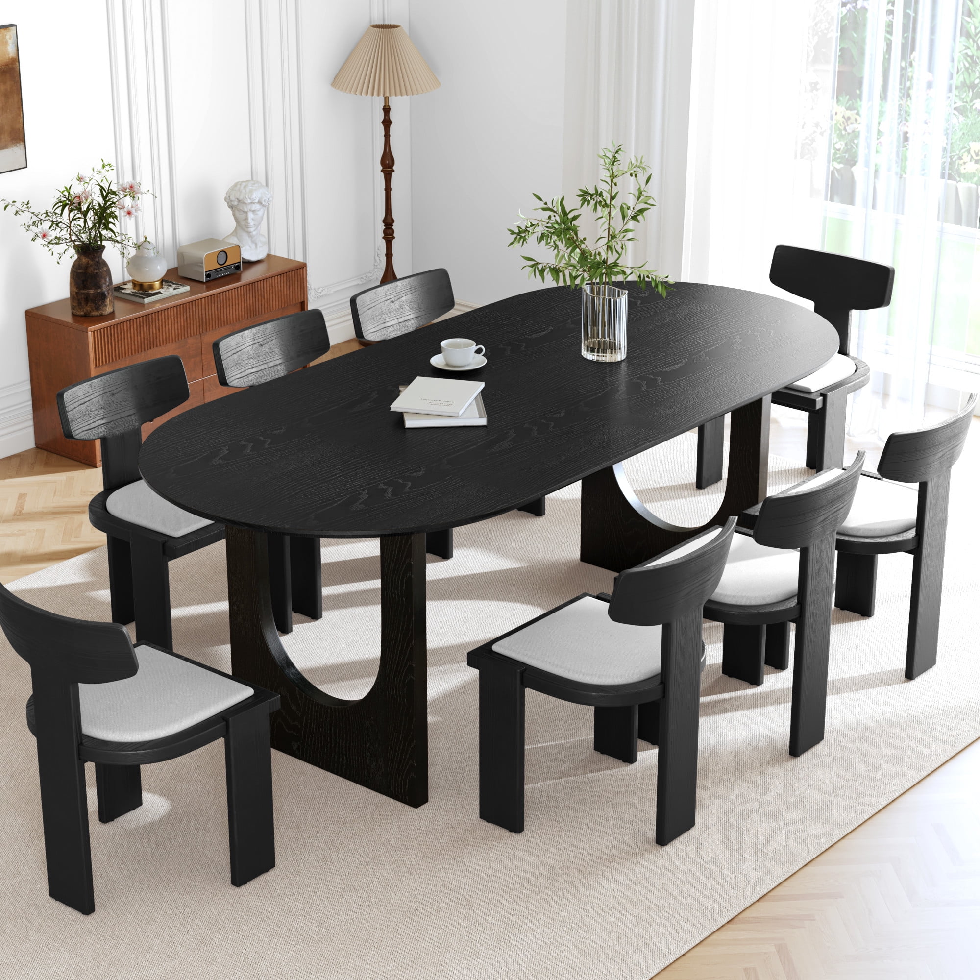 MAYEERTY 79"×40"×30" Black Oval Dining Table - Arch-Shaped Legs, Stylish for Kitchen & Dining Room