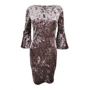 CALVIN KLEIN Womens Brown Velvet Bell Sleeve Jewel Neck Above The Knee Sheath Evening Dress Petites Size: 0