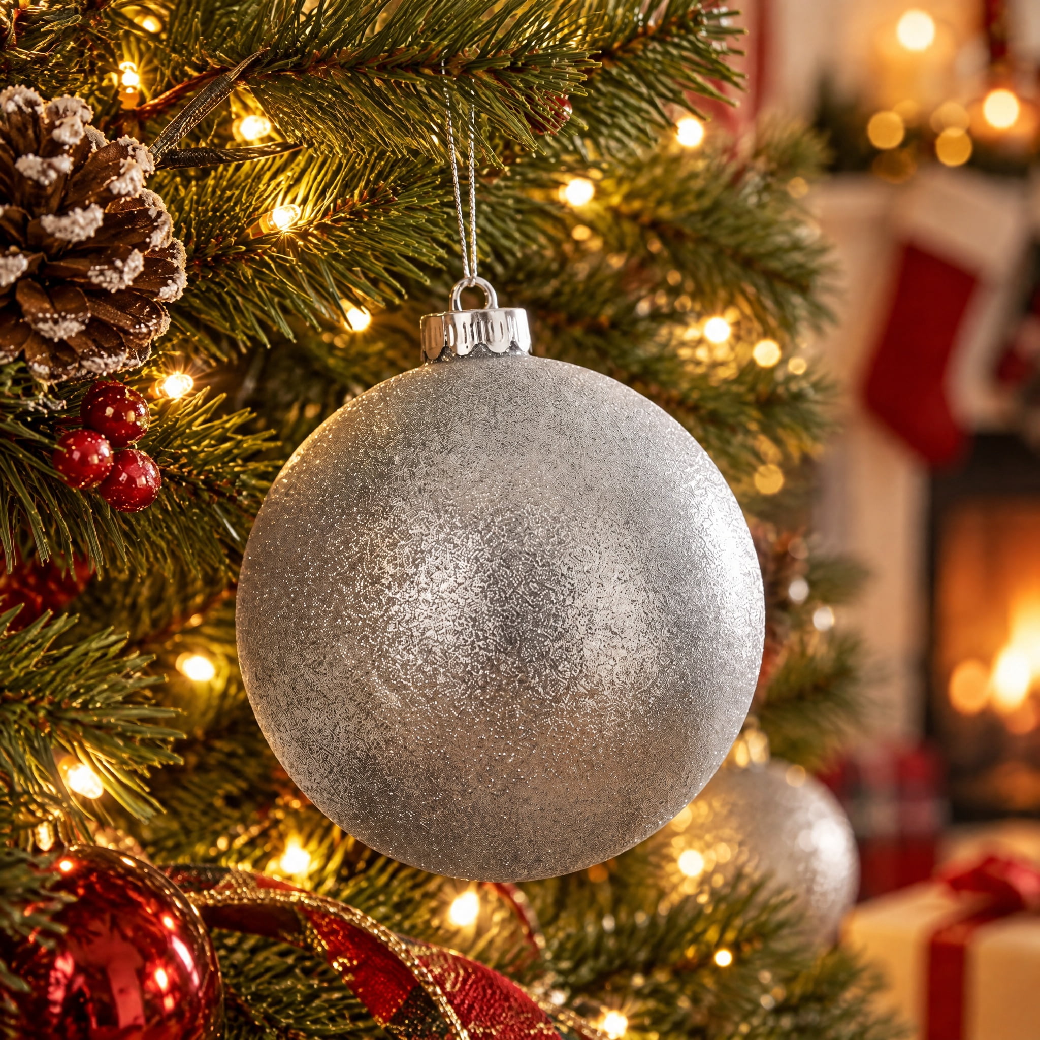 Silver Jumbo Glitter Ball Shatterproof Christmas Ornament, 8", by Holiday Time