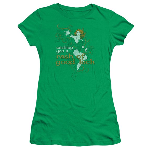 JLA Justice League Rash Of Good Luck S/S Junior Women's T-Shirt Sheer Kelly Green