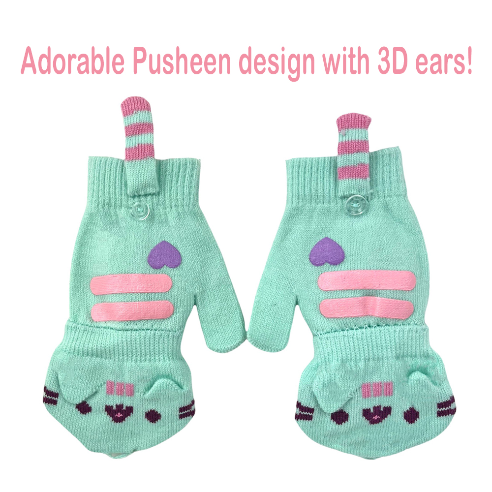 Pusheen Girls Gloves Fingerless Gloves with Mitten 5 Years and up Mint ...