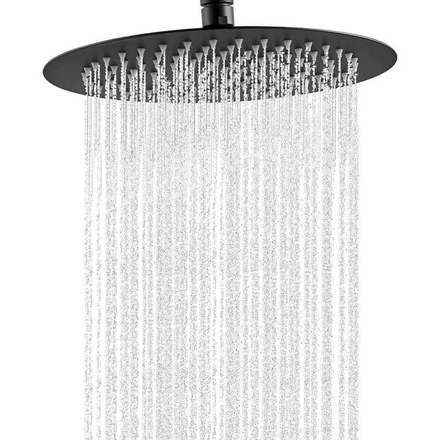 Pommeau de Douche Pluie 12 Pouces Rond Haute Pression Ultra-Fin Acier Inoxydable 304 Haute Débit avec Buse en Silicone - Chrome
