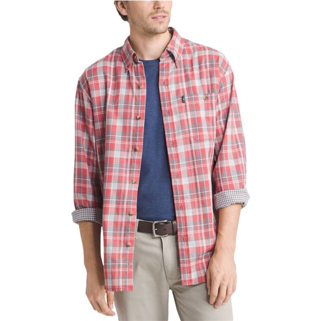 GH Bass & Co. Camisa abotonada de manga larga para hombre Lake Water, roja, pequeña