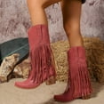 thumbnail image 4 of Fringe Cowboy Boots for Women Vintage Leather Chunky Heel Pull on Tassel Knee High Cowgirl Booties, 4 of 7