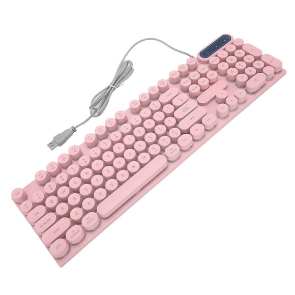 Mechanical Gaming Keyboard Wired,Retro Aesthetic Cute Round Keycaps 104 Key Fodable Feet,Multimedia Keys,USB Wired Backlit Keyboard for Desktop Laptop