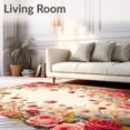 thumbnail image 2 of ODIKA 3'x5' Machine Washable Non-Slip Area Rug, Garden Elegance Floral with Rose Hues and Colorful Botanical Details High Traffic Rug, Beige, 61727, 2 of 7