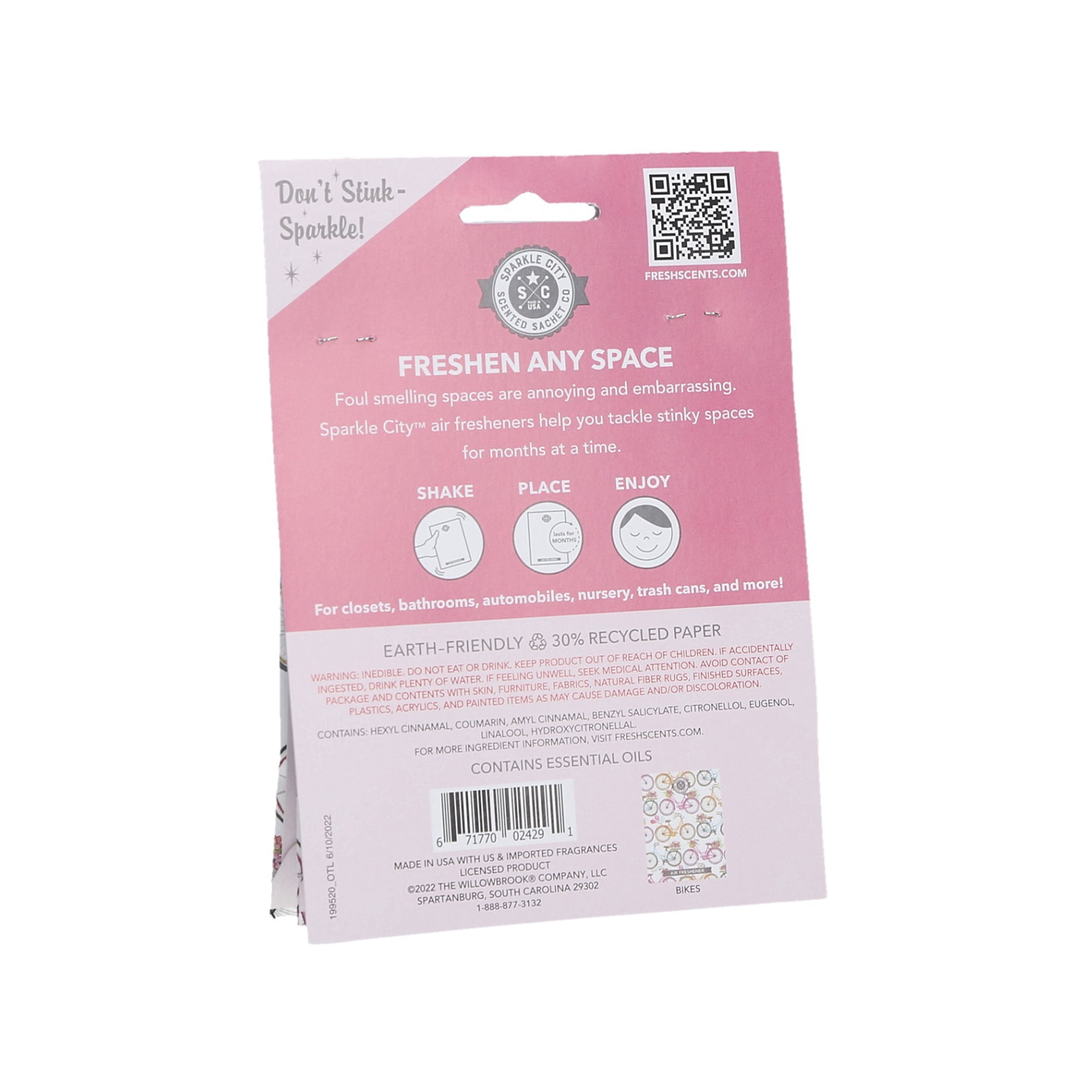 (2 pack) Sparkle City Scented Sachet 2 Pack, Bikes