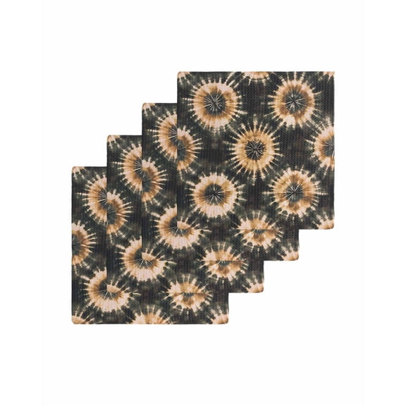 Brown Black Kitchen Dish Towels for Drying Dishes Set of 4, Watercolor Abstract Art Ethnic Waffle Weave Microfiber Terry Hand Tea Bathroom Towels Quick Dry & Absorbent Towel 12x12