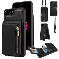 Feishell for iPhone 7 Plus/iPhone 8 Plus Crossbody Wallet Phone Case with Hand Strap & Shoulder Strap,Premium PU Leather RFID Blocking Card Slots Zipper Pocket Back Purse Kickstand Phone Case,Black