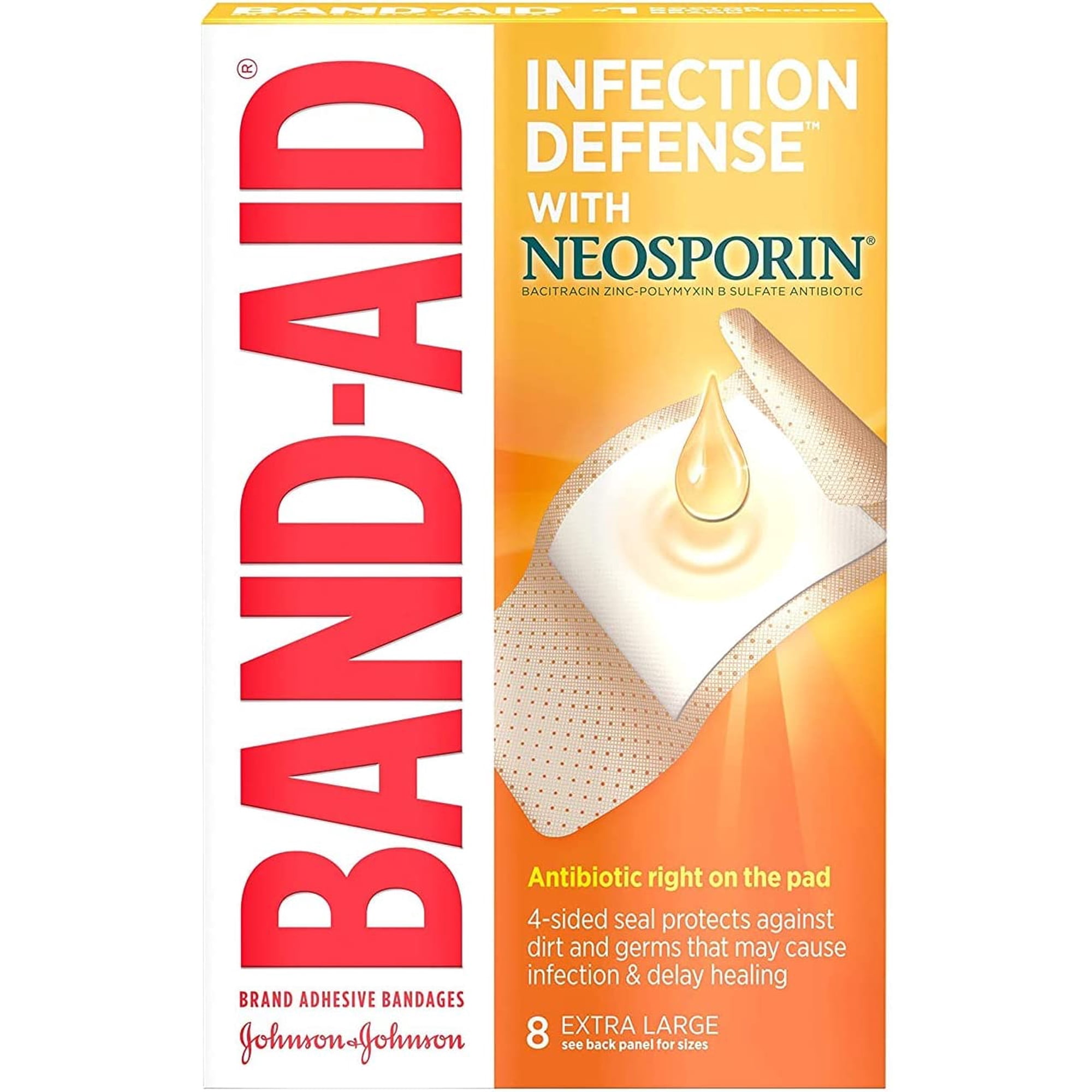 Band-Aid Adhesive Antibiotic Bandages Heal Wounds & Infection 8 ct, 2-Pack