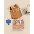 thumbnail image 3 of Suealasg 0-3 Years Toddler Boys Shorts Set Sleeveless Contrast Color Tank Tops +Elastic Waist Stripe Shorts 2Pcs Newborn Baby Boys Summer Beach Vacation Clothes, 3 of 9