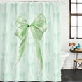 thumbnail image 2 of Green Bow Shower Curtain, Waterproof Shower Curtains for Bathroom, Cute Bowknot Minimalist Solid Color Washable Fabric Bathtub Curtain Set Bath Decor with 12 Hooks Stall 36"x72", 2 of 8