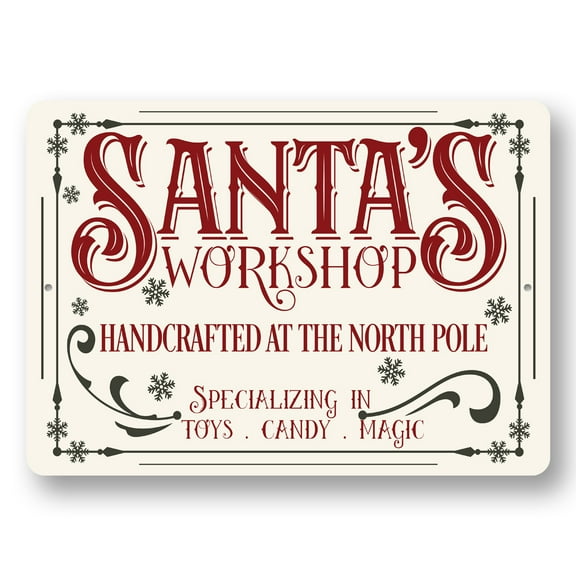 Santas Workshop Aluminum Metal Decor Sign - 10x14 inches