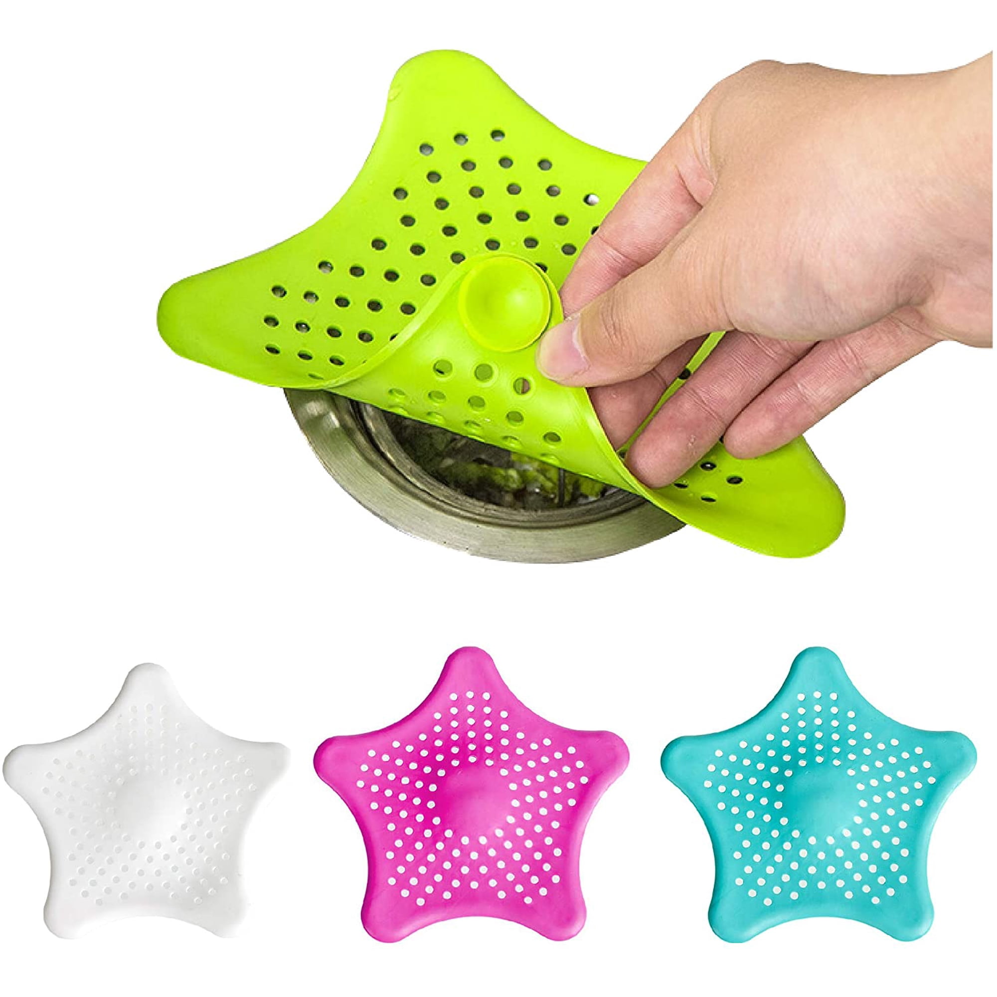 4-Piece Silicone Sink & Shower Drain Cover Set - Square Strainer With Suction Cups, Multi-Color