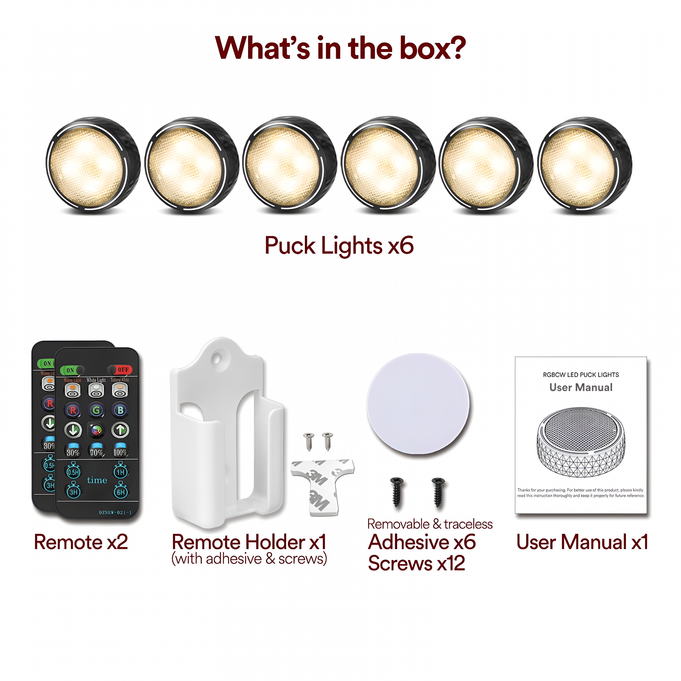 HIBIBUD 2026 New Led Puck Lights Battery Operated Led Under Cabinet Lighting Wireless Stick on Tap Lights with Remote Control - 6 Pack Black