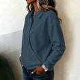 thumbnail image 5 of Hurxie Women's Solid Color Sports Casual Loose Button Lapel Hoodless Sweatshirt Top Navy,M, 5 of 7