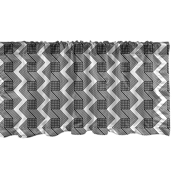 Ambesonne Geometric Window Valance, Cage Squares and Zigzags, 54" X 12", Charcoal Grey White