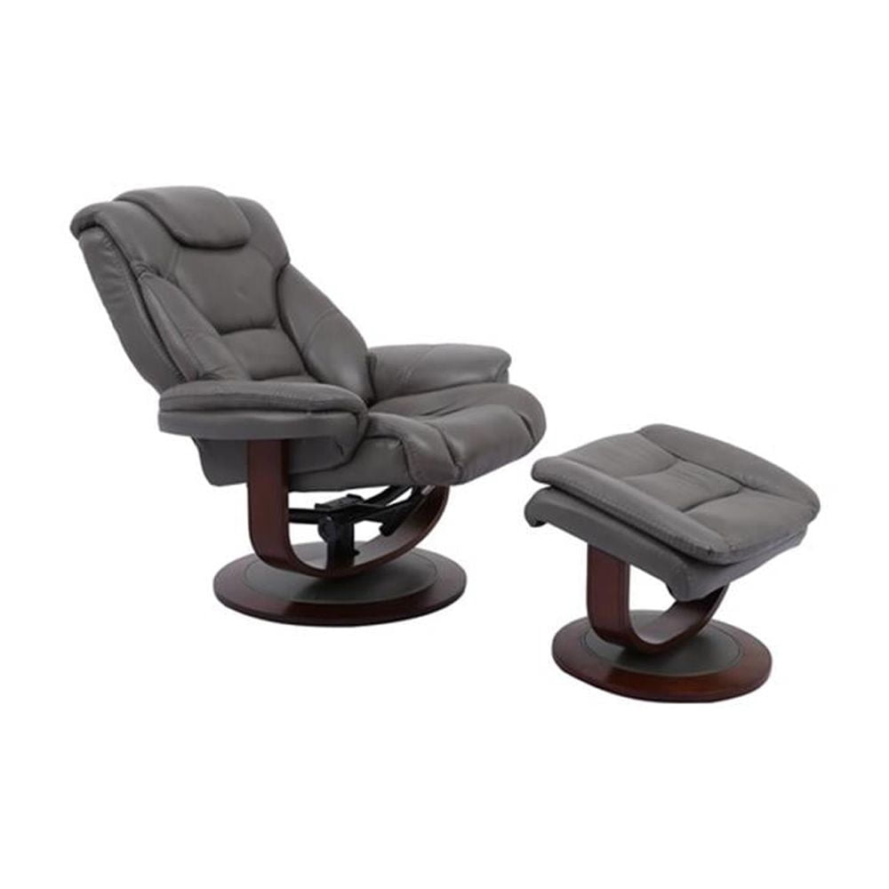 Pemberley Row Leather Gray Manual Reclining Swivel Chair with Ottoman 33.5"W x 36"D x 40"H Assembly Required