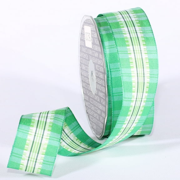 The Ribbon People Green and White Summer Plaid Wired Craft Ribbon 1.5" x 27 Yards
