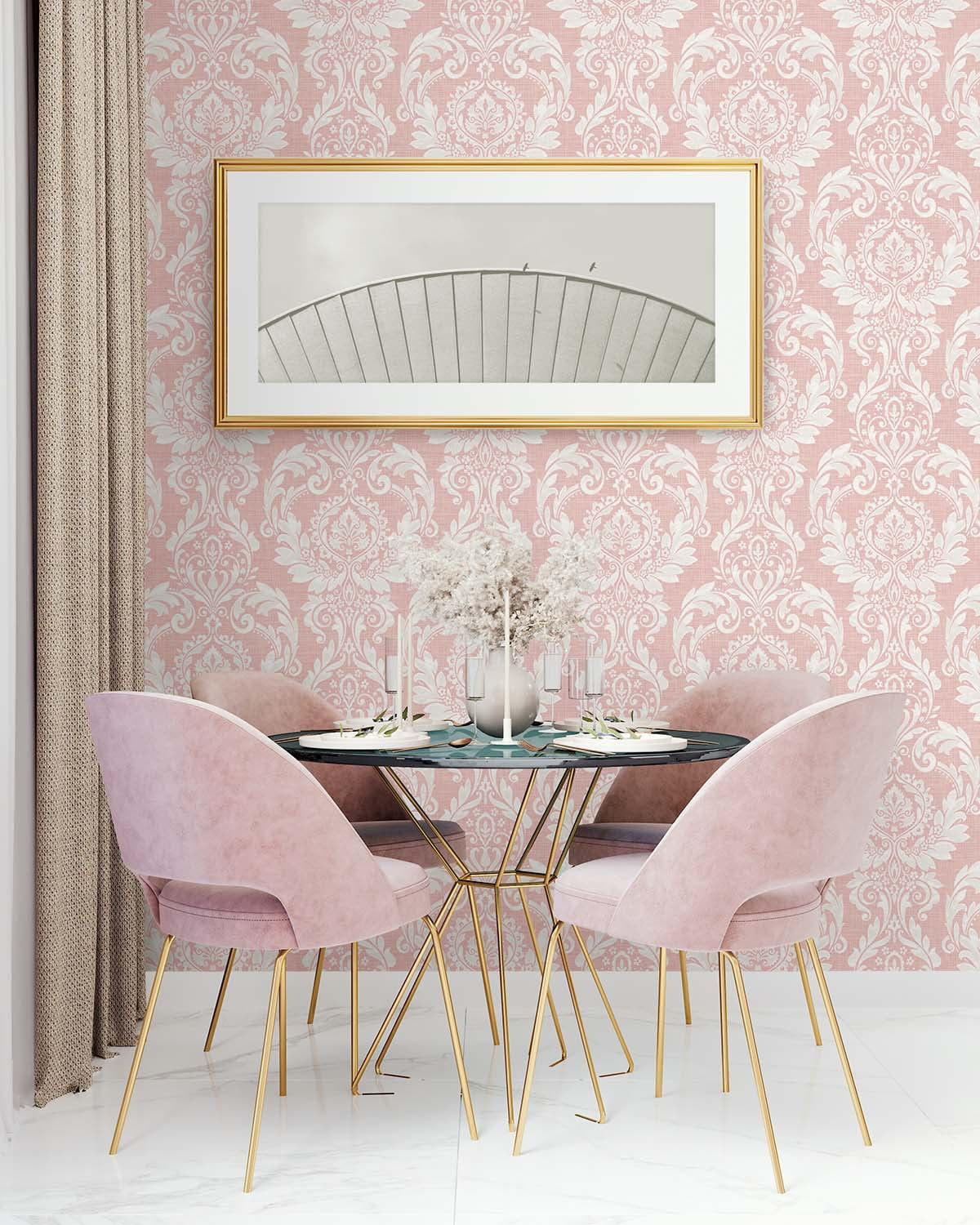 NextWall Light Pink Cora Damask Peel and Stick Wallpaper