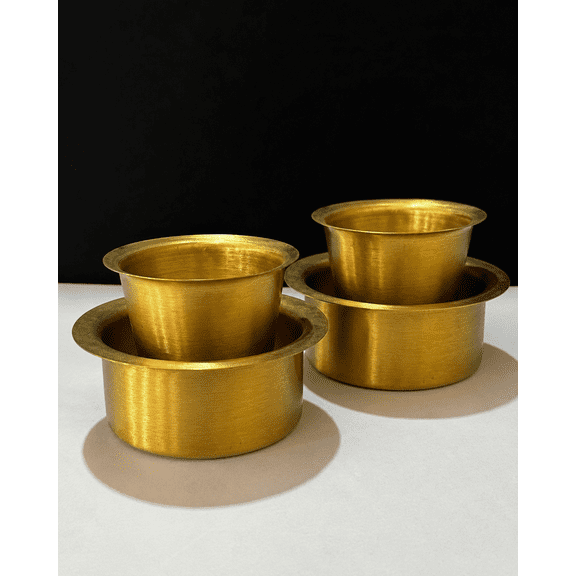 Set of 2 Brass Coffee Dabra Set | Traditional South Indian Filter Tumbler & Dabra