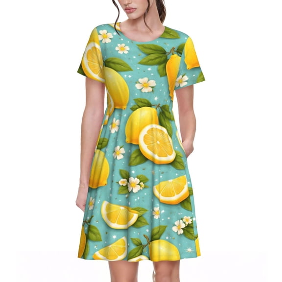 Lemon Pattern Dresses Short Sleeve Nightdresses for Women