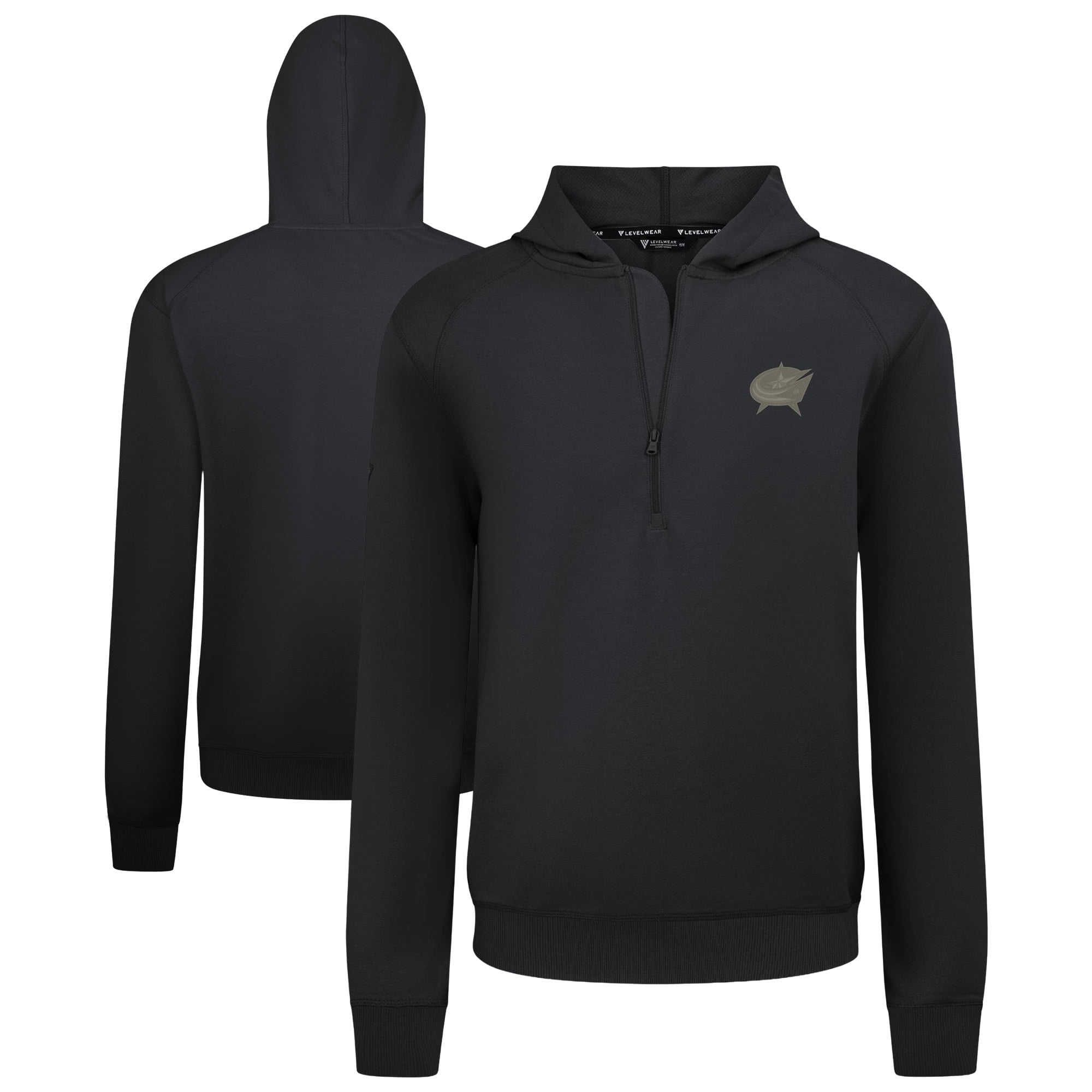Men's Levelwear Black Columbus Blue Jackets Technic Quarter-Zip Pullover Hoodie