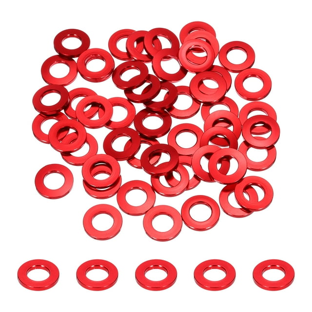50 piezas de arandela plana M8 Junta de aluminio anodizado arandela avellanada, Diámetro del agujero 8 mm/0.31 arandelas redondas, (Rojo)