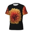 thumbnail image 3 of Yiaed Orange Dalia Print Mens Short Sleeve Tight Fit T-Shirt, Crewneck Casual Tee-Small, 3 of 5