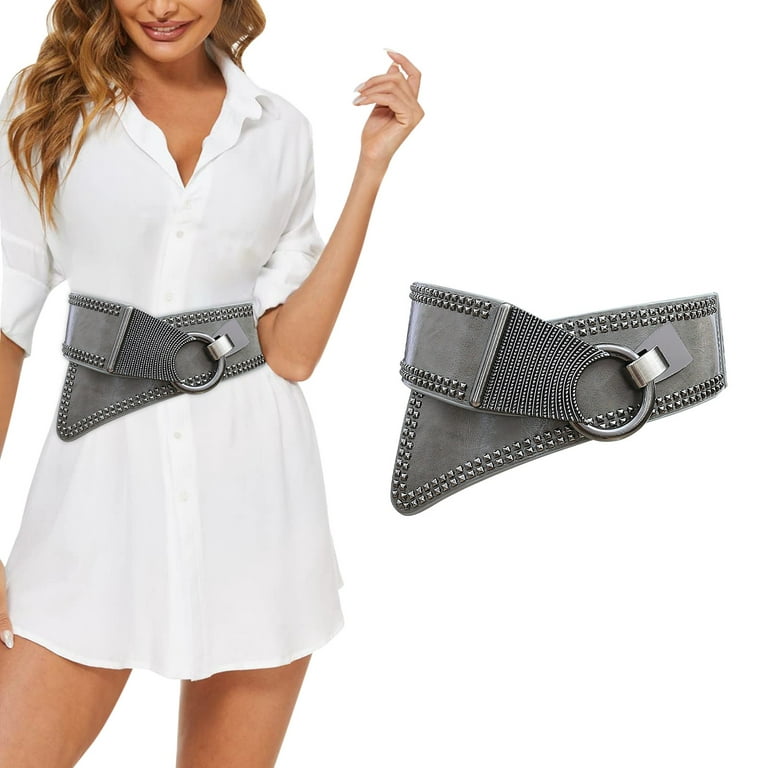 Fsqjgq Belts for Women Waistband Elastic Waist Belts for Women for Dresses  Women 's Fashion Vintage Wide Waist Belt Elastic Stretch Belts with  Interlock Buckle Female 